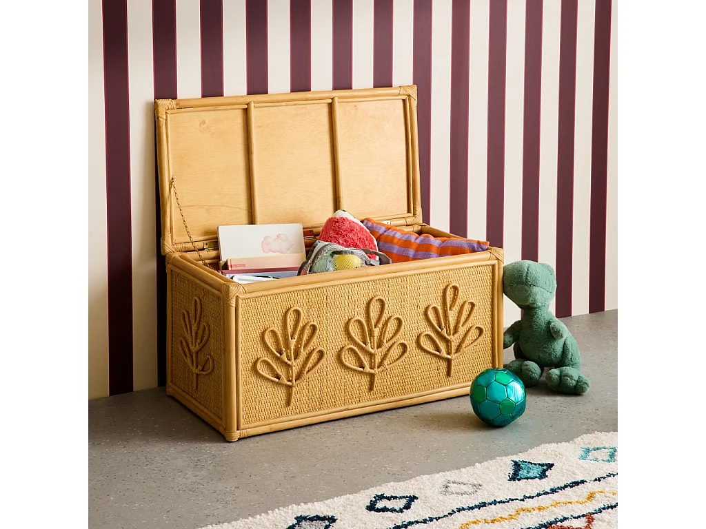 Baúl de juguetes infantil bohemio de ratán rotin naturel