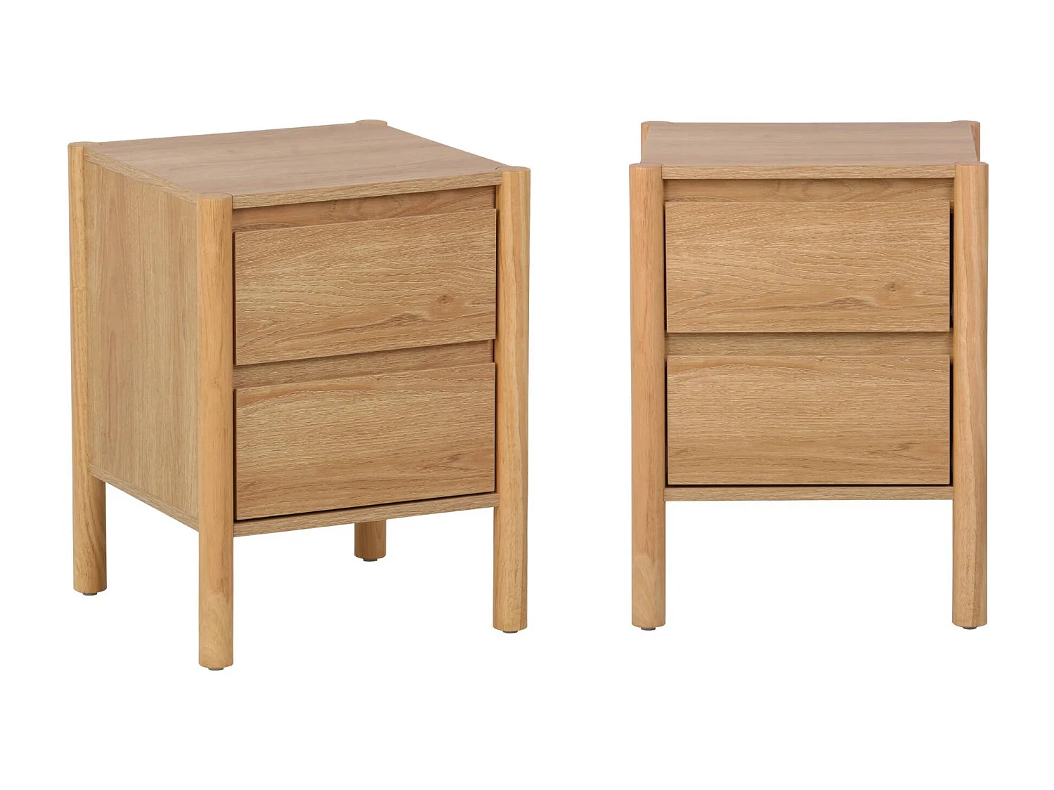 Lot de 2 tables de chevet décor bois 2 tiroirs naturel - 42 x 42 x 55 cm - Harmony