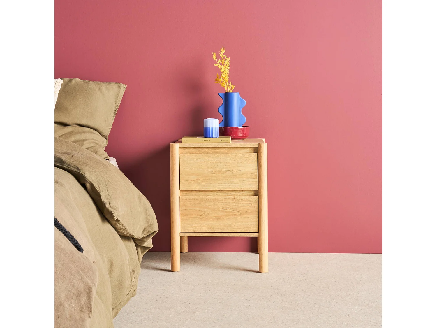 Lot de 2 tables de chevet décor bois 2 tiroirs naturel - 42 x 42 x 55 cm - Harmony