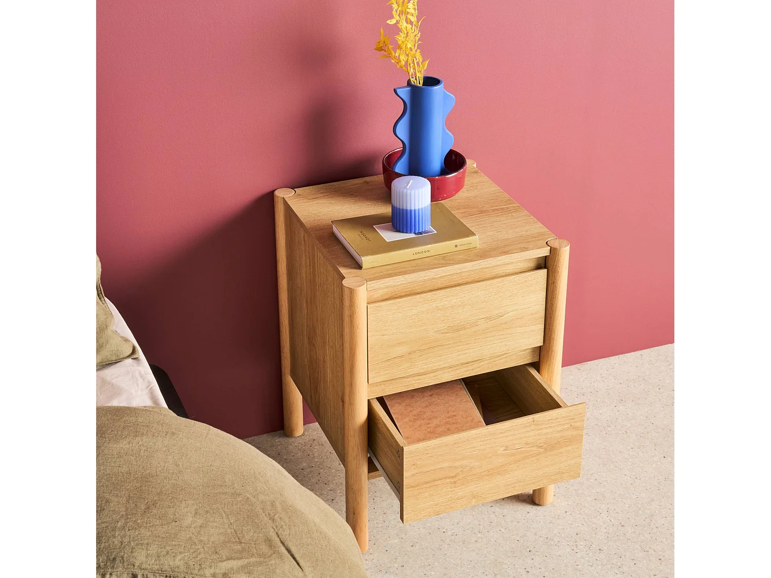 Lot de 2 tables de chevet décor bois 2 tiroirs naturel - 42 x 42 x 55 cm - Harmony