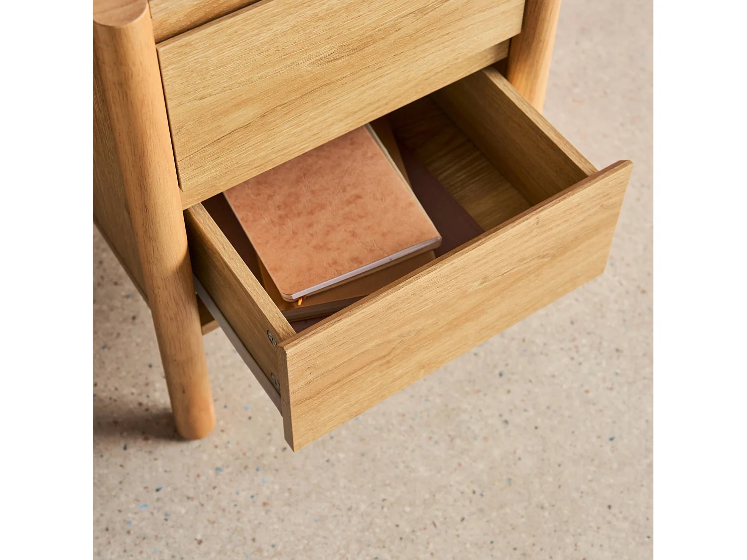 Lot de 2 tables de chevet décor bois 2 tiroirs naturel - 42 x 42 x 55 cm - Harmony