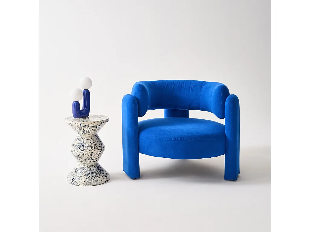 Tavolino da divano in acciaio smaltato, motivo maculato, 47cm, blu