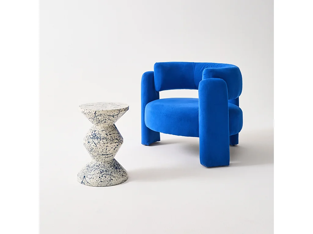 Tavolino da divano in acciaio smaltato, motivo maculato, 47cm, blu