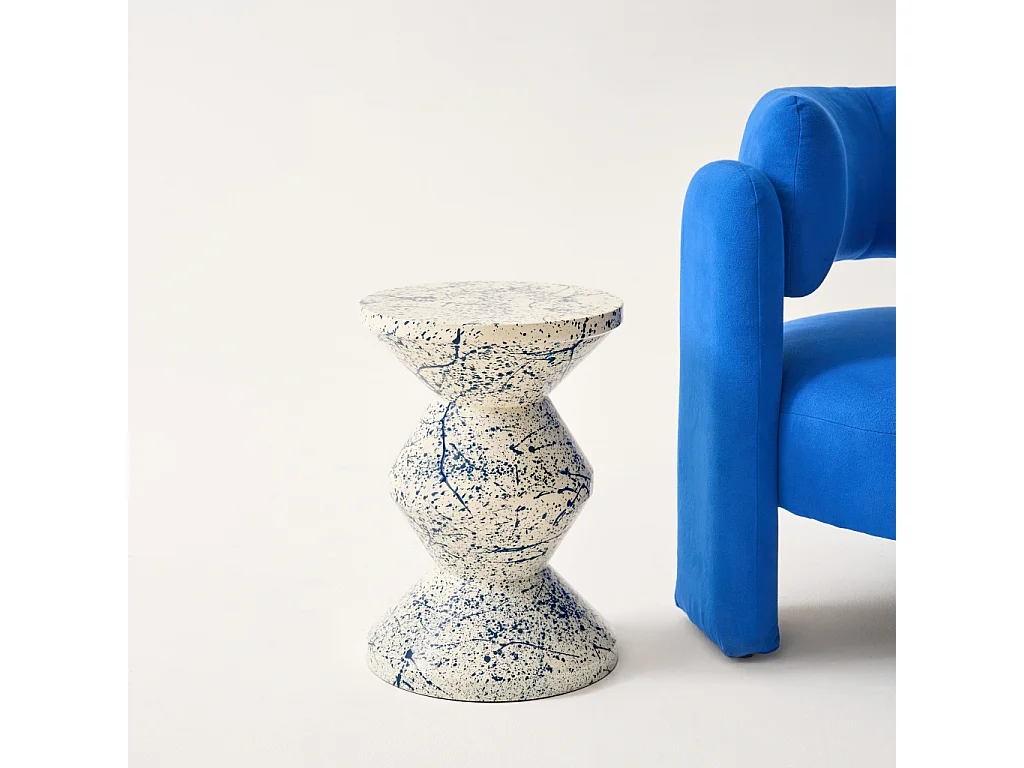 Tavolino da divano in acciaio smaltato, motivo maculato, 47cm, blu