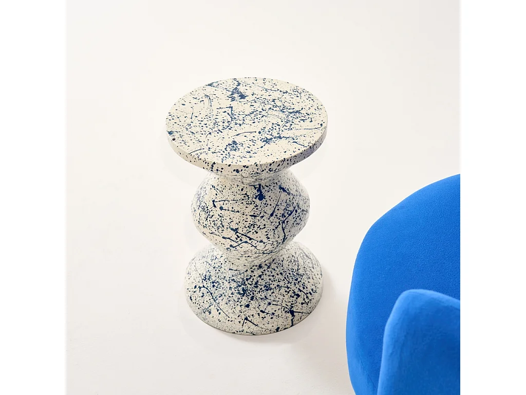 Tavolino da divano in acciaio smaltato, motivo maculato, 47cm, blu