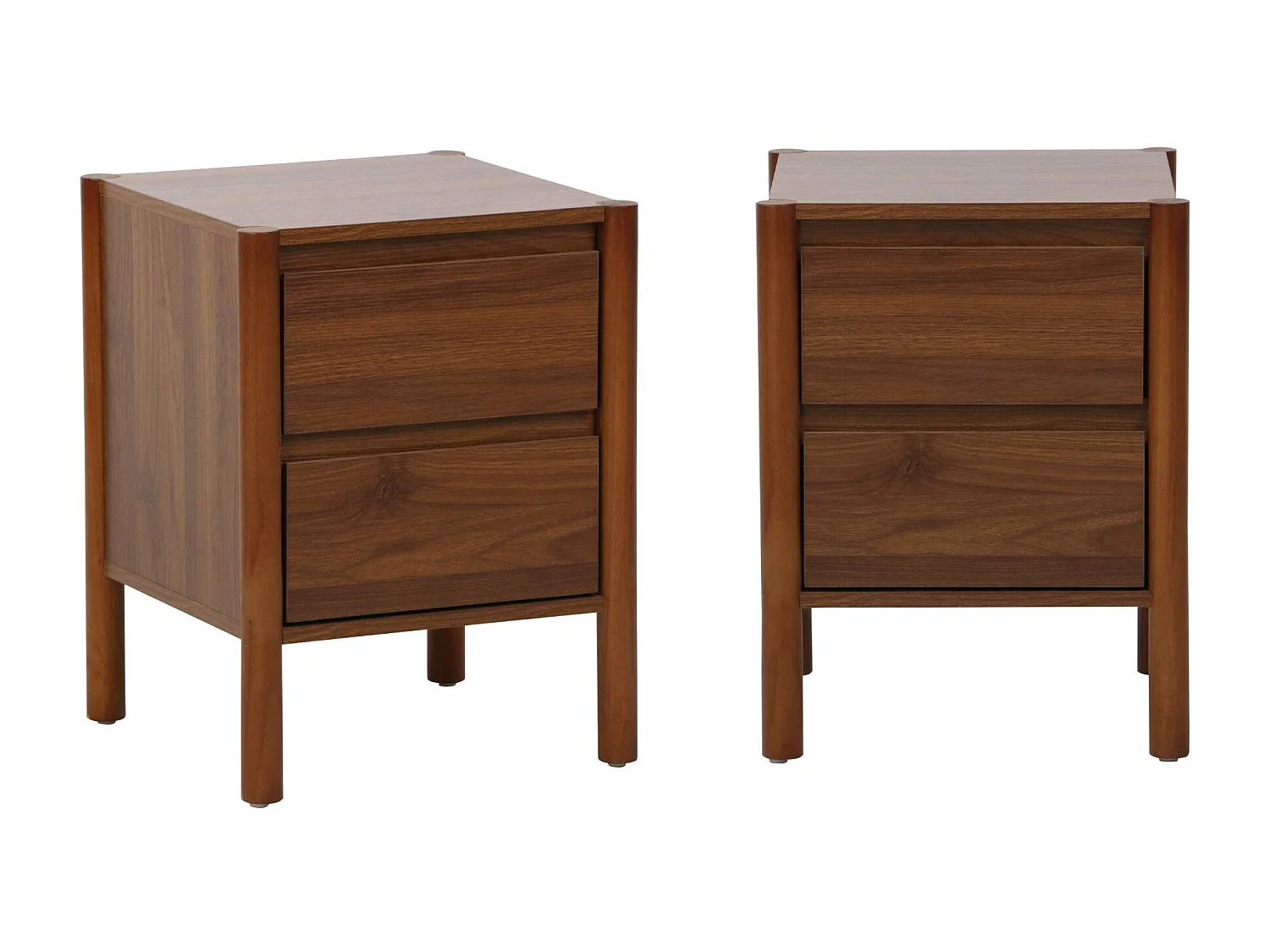 Lot de 2 tables de chevet décor bois 2 tiroirs noyer - 42 x 42 x 55 cm - Harmony