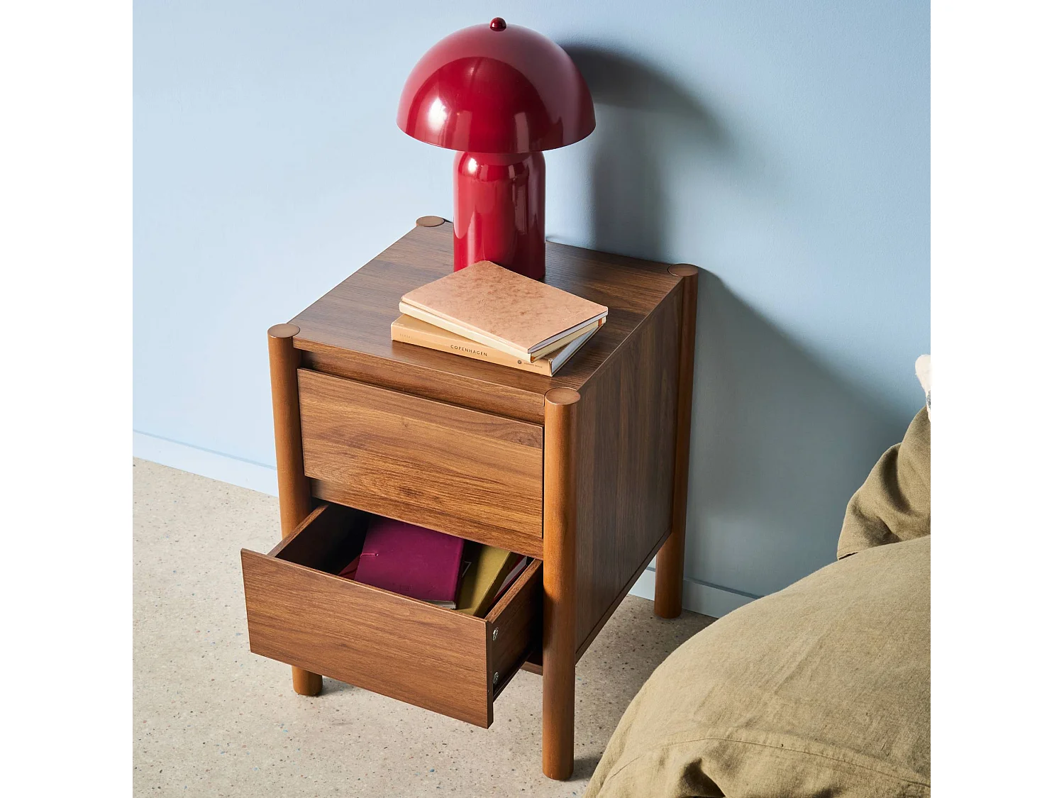 Lot de 2 tables de chevet décor bois 2 tiroirs noyer - 42 x 42 x 55 cm - Harmony