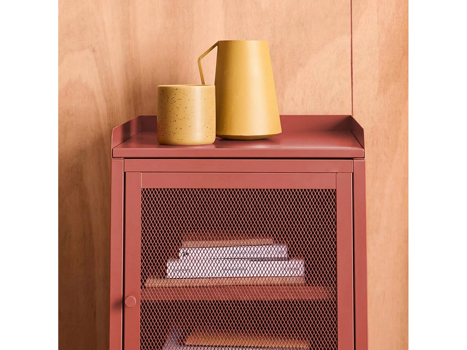 Comodino industriale in metallo 1 anta, terracotta