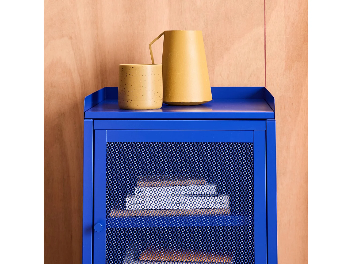 Comodino industriale in metallo 1 anta, blu