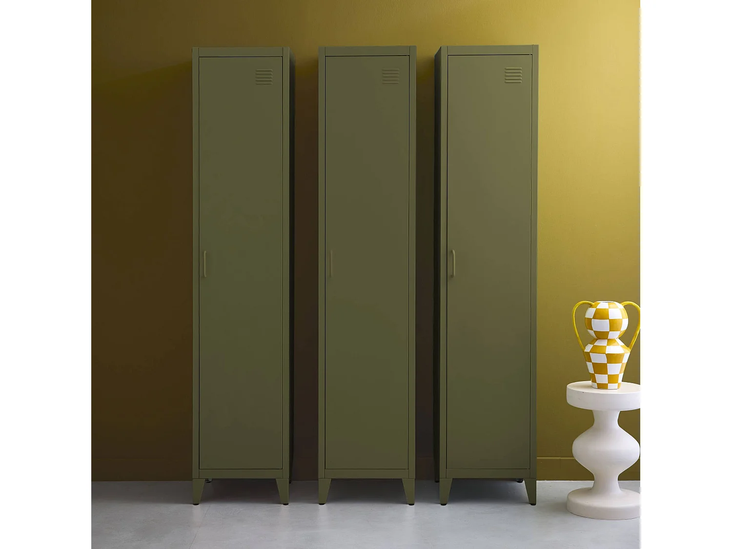 Armario dormitorio industrial con 4 almacenamientos, set de 3 verde