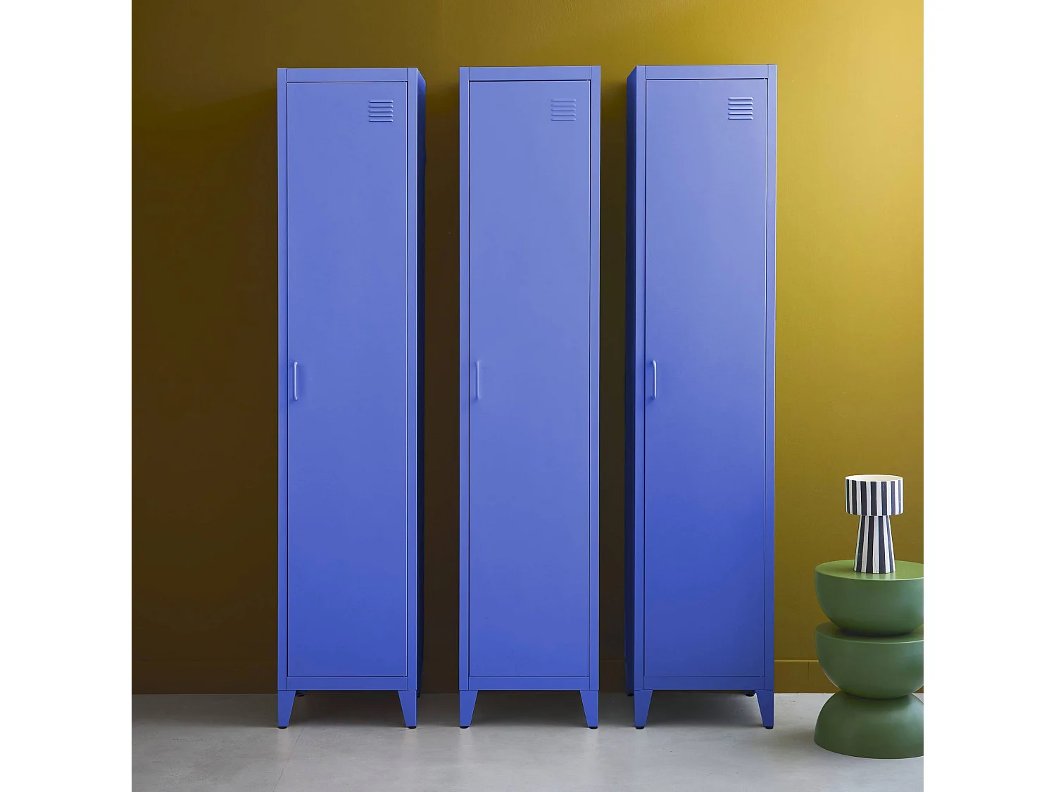 Armario dormitorio industrial con 4 almacenamientos, set de 3 azul