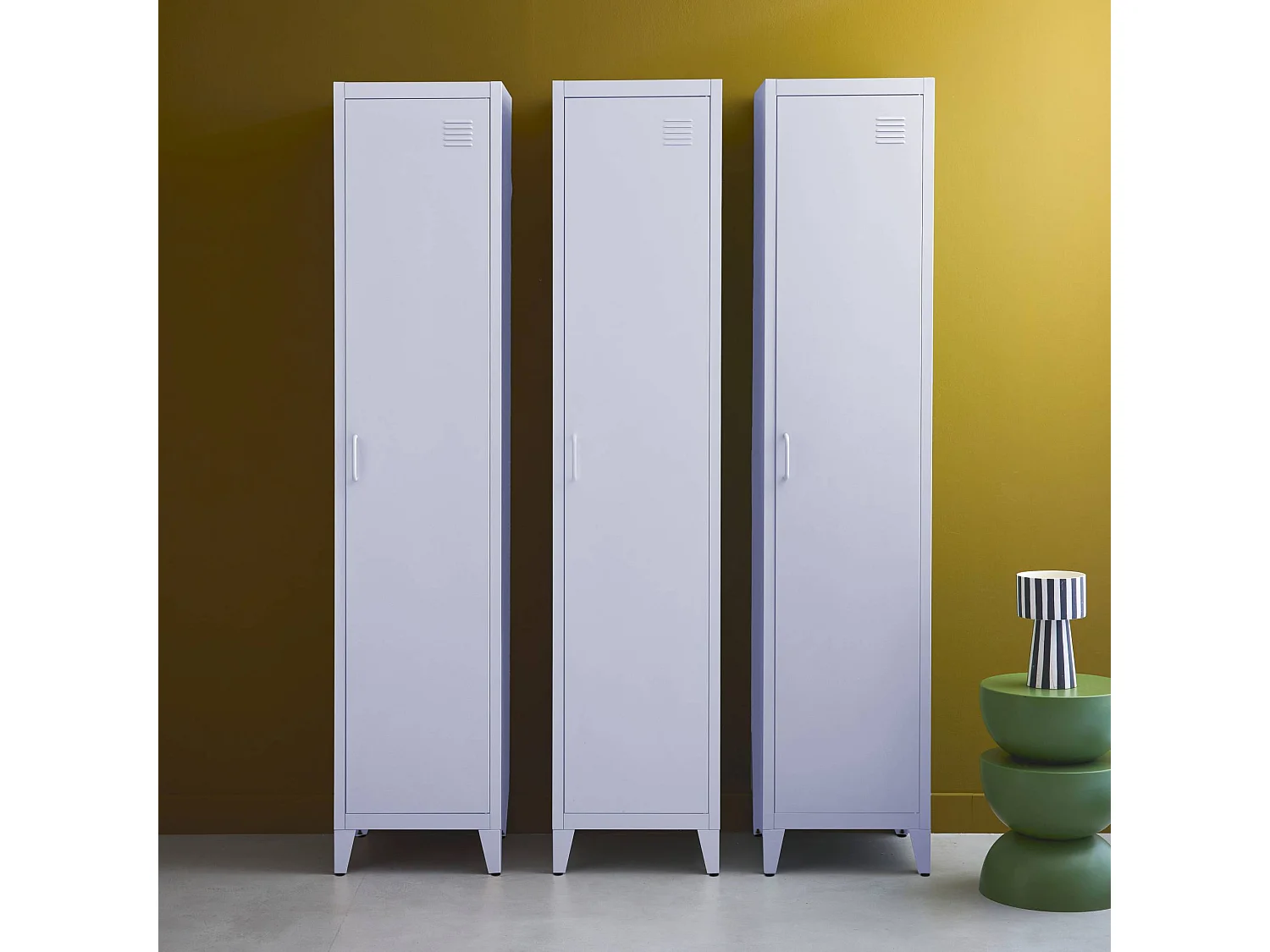 Armario dormitorio industrial con 4 almacenamientos, set de 3 lilas