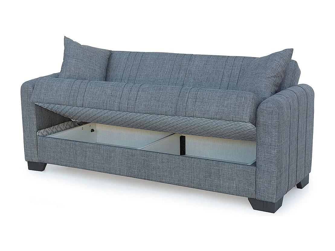 Canapé-lit 3 places clic-clac avec rangement, Revêtement en tissu gris ​​- Longueur 215 x Hauteur 85 x Profondeur 84 cm
