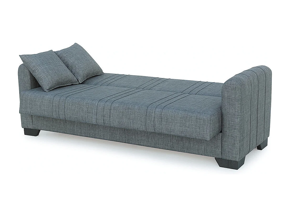Canapé-lit 3 places clic-clac avec rangement, Revêtement en tissu gris ​​- Longueur 215 x Hauteur 85 x Profondeur 84 cm