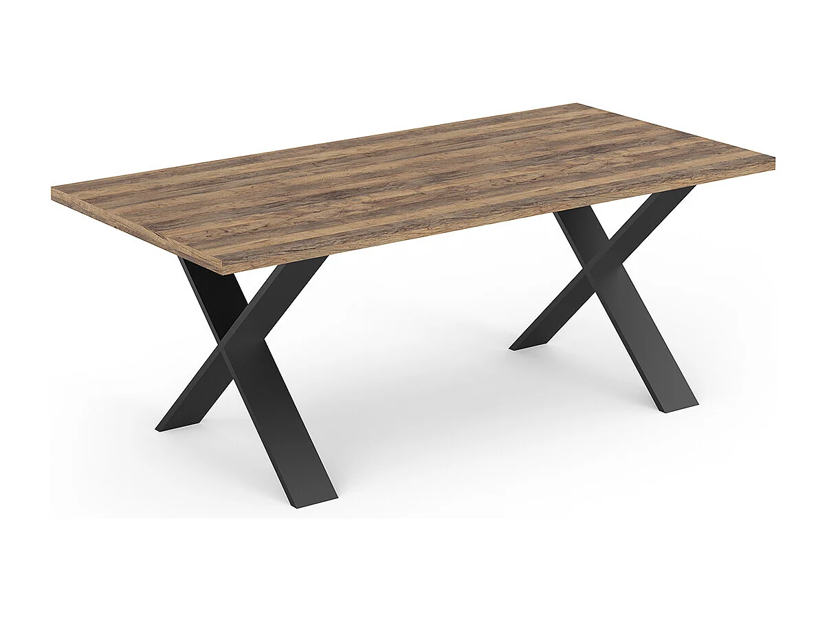 Table à manger 6 couverts couleur chêne foncé / noir - Largeur 180 x Profondeur 90 x Hauteur 74,8 cm