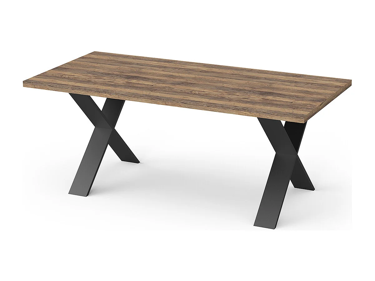 Table à manger 6 couverts couleur chêne foncé / noir - Largeur 180 x Profondeur 90 x Hauteur 74,8 cm