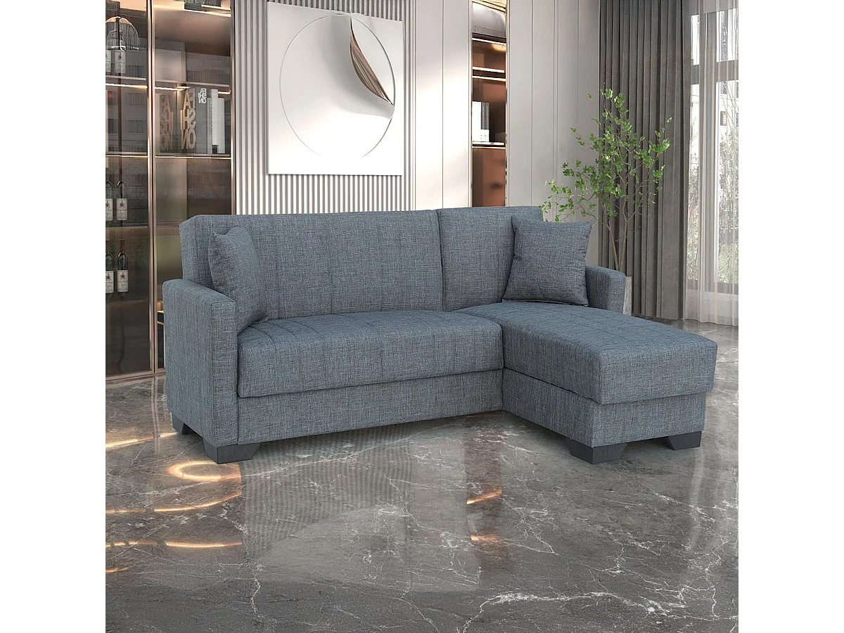 Canapé-lit Clic-Clac avec rangement revêtement en tissu gris, sofa Convertible 3 places - Longueur 215 x Hauteur 84 x Profondeur 60/170 cm