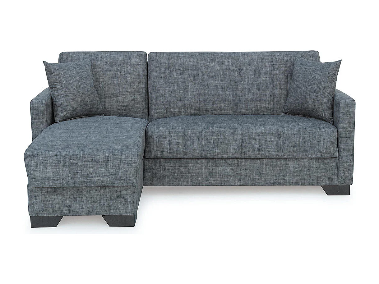 Canapé-lit Clic-Clac avec rangement revêtement en tissu gris, sofa Convertible 3 places - Longueur 215 x Hauteur 84 x Profondeur 60/170 cm