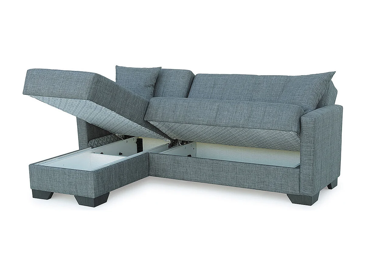 Canapé-lit Clic-Clac avec rangement revêtement en tissu gris, sofa Convertible 3 places - Longueur 215 x Hauteur 84 x Profondeur 60/170 cm