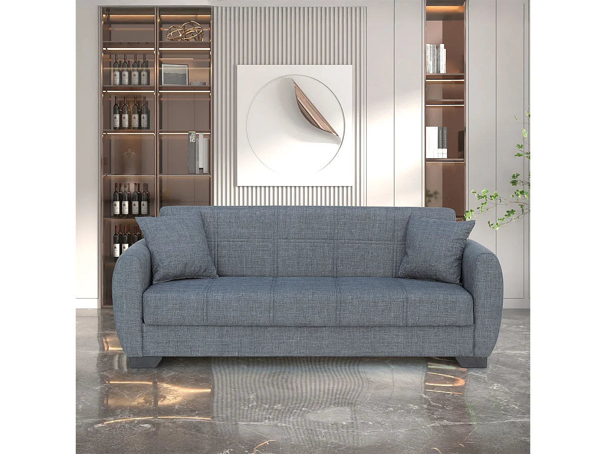 Canapé-lit 3 places clic-clac sofa convertible en tissu gris - Longueur 215 x Hauteur 85 x Profondeur 84 cm