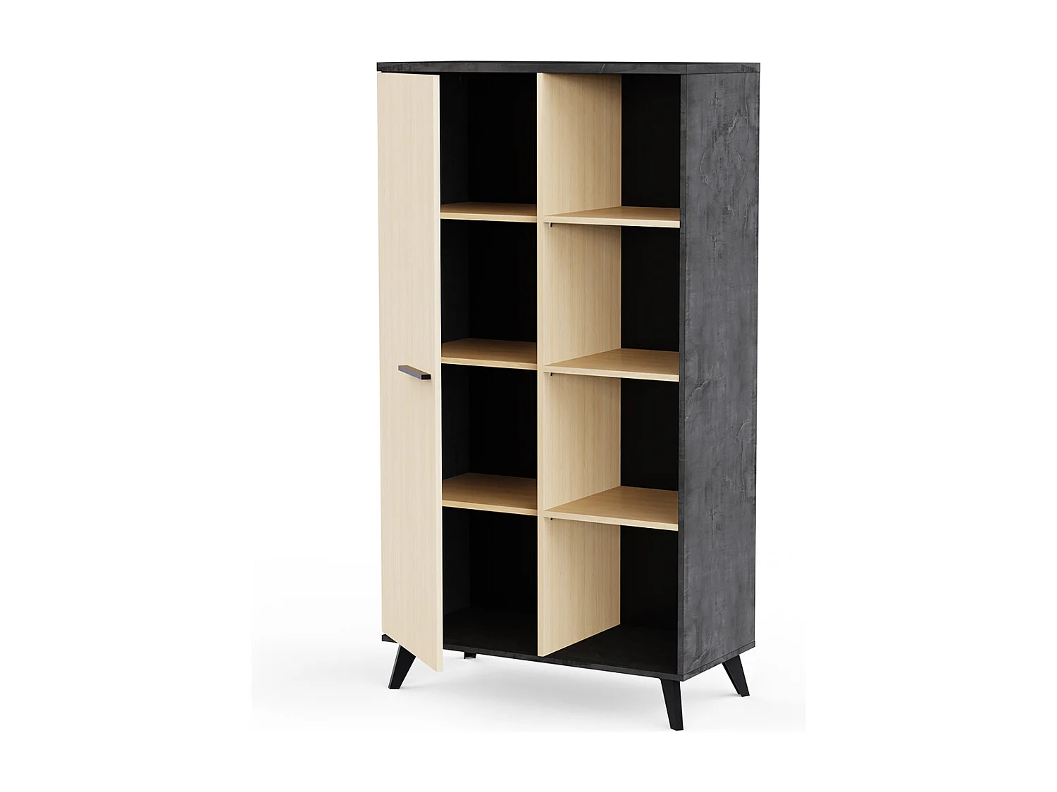 Buffet haut meuble de rangement 1 porte 4 niches couleur chêne / anthracite - Largeur 83 x Profondeur 39,2 x Hauteur 153,9 cm