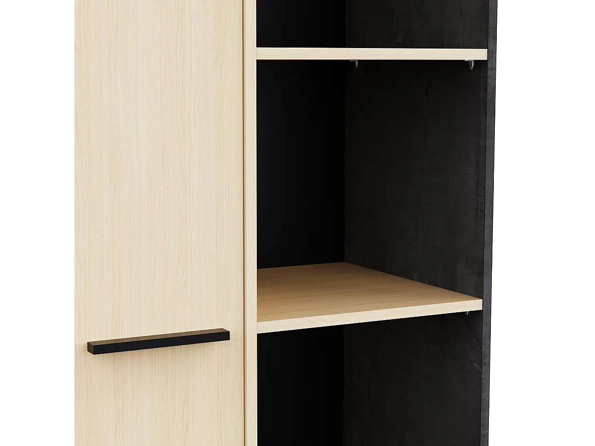 Buffet haut meuble de rangement 1 porte 4 niches couleur chêne / anthracite - Largeur 83 x Profondeur 39,2 x Hauteur 153,9 cm
