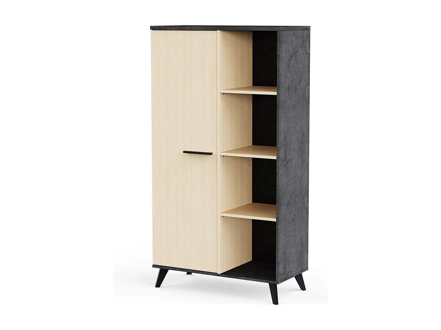 Buffet haut meuble de rangement 1 porte 4 niches couleur chêne / anthracite - Largeur 83 x Profondeur 39,2 x Hauteur 153,9 cm
