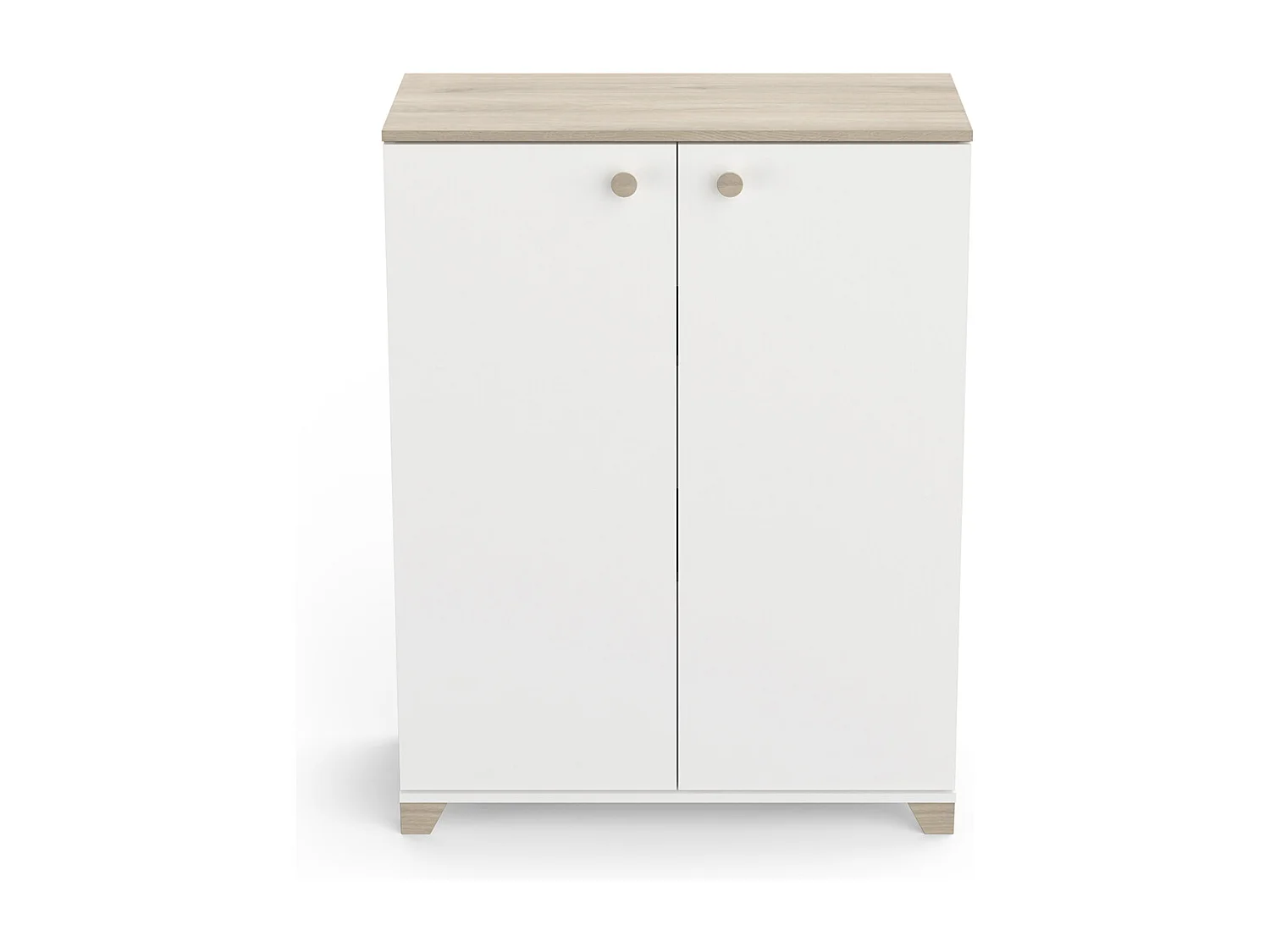 Meuble de rangement 2 portes 2 étagères couleur chêne / blanc mat - Largeur 79,7 x Profondeur 35,1 x Hauteur 104,2 cm