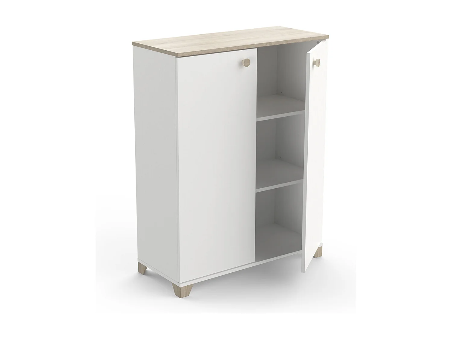 Meuble de rangement 2 portes 2 étagères couleur chêne / blanc mat - Largeur 79,7 x Profondeur 35,1 x Hauteur 104,2 cm