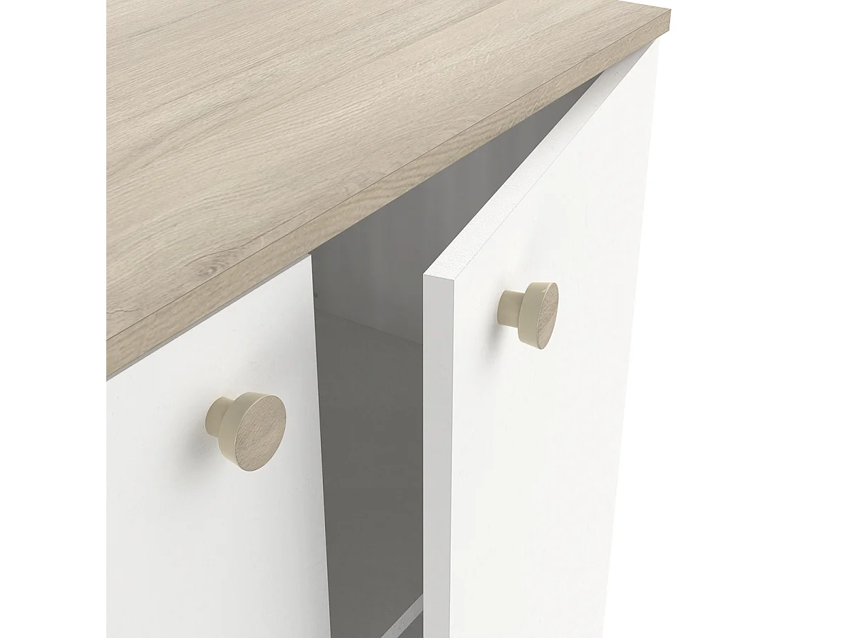 Meuble de rangement 2 portes 2 étagères couleur chêne / blanc mat - Largeur 79,7 x Profondeur 35,1 x Hauteur 104,2 cm