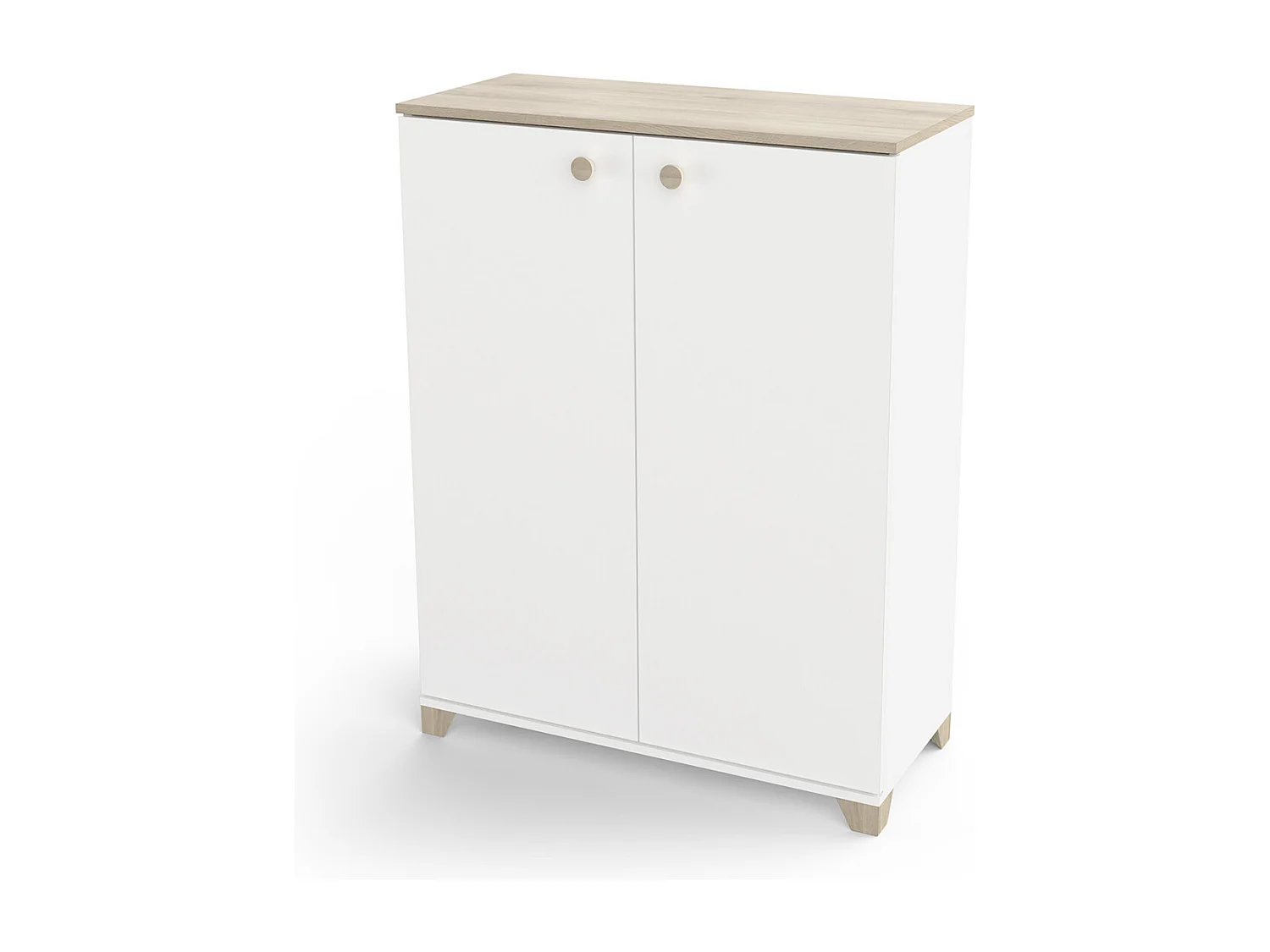 Meuble de rangement 2 portes 2 étagères couleur chêne / blanc mat - Largeur 79,7 x Profondeur 35,1 x Hauteur 104,2 cm