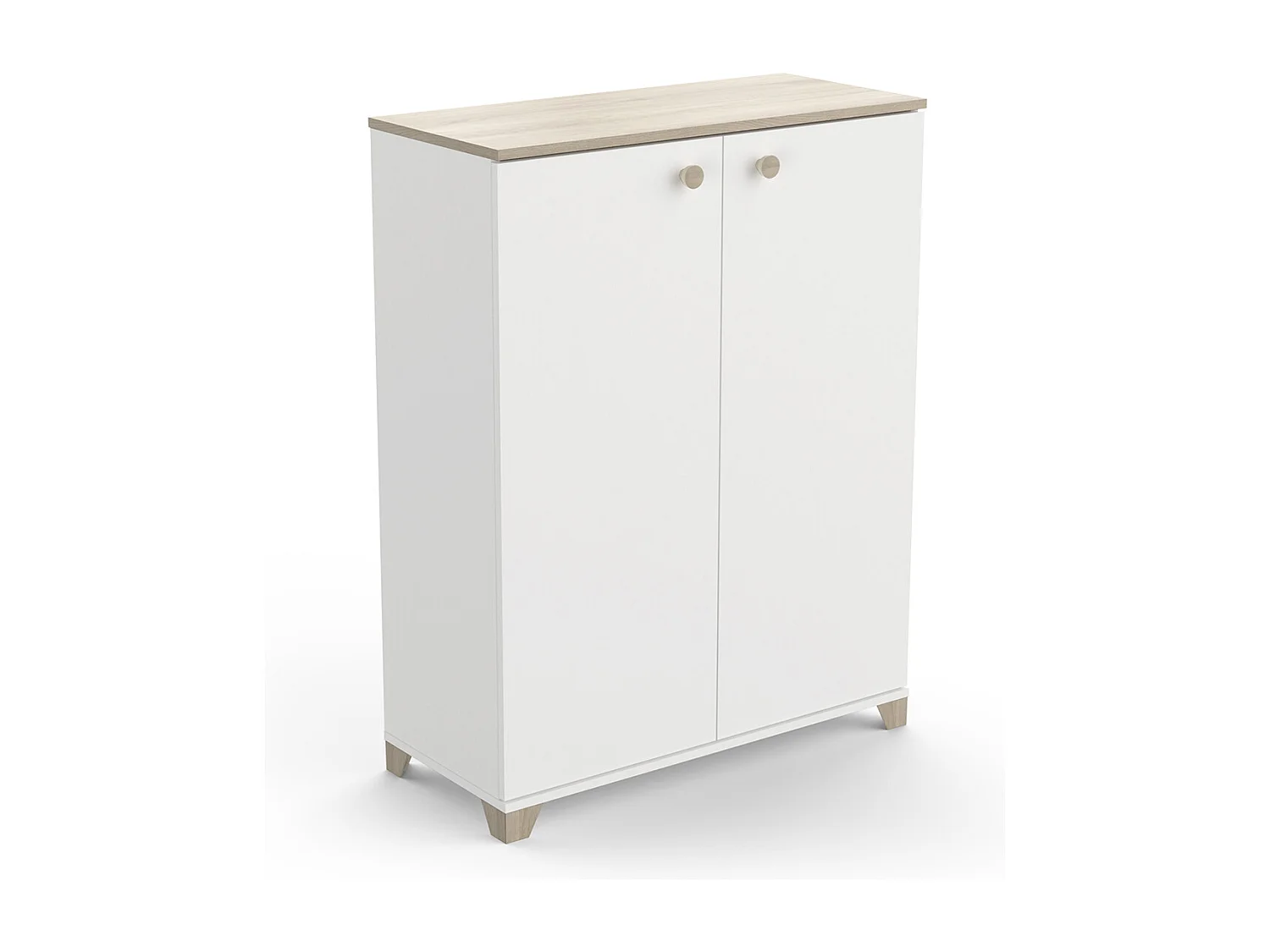 Meuble de rangement 2 portes 2 étagères couleur chêne / blanc mat - Largeur 79,7 x Profondeur 35,1 x Hauteur 104,2 cm