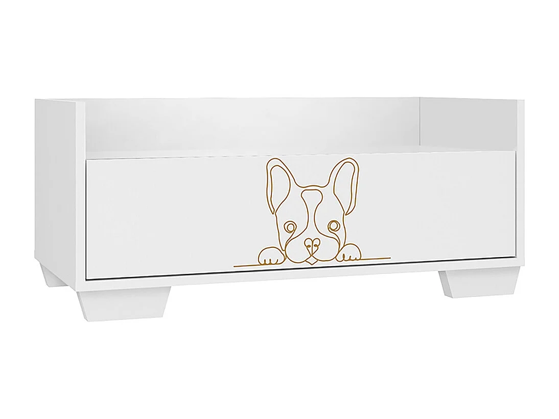 Lit pour chien coloris blanc avec tiroir - Longueur 80 x Hauteur 35 x Profondeur 40 cm