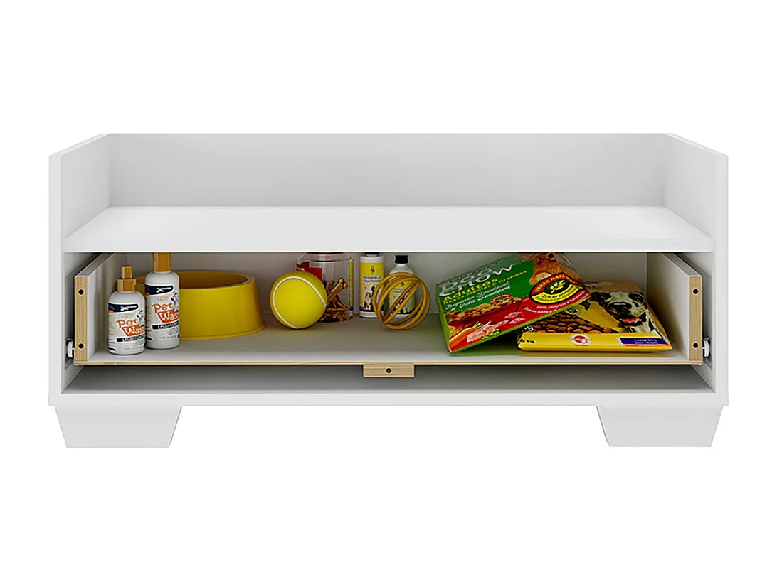 Lit pour chien coloris blanc avec tiroir - Longueur 80 x Hauteur 35 x Profondeur 40 cm