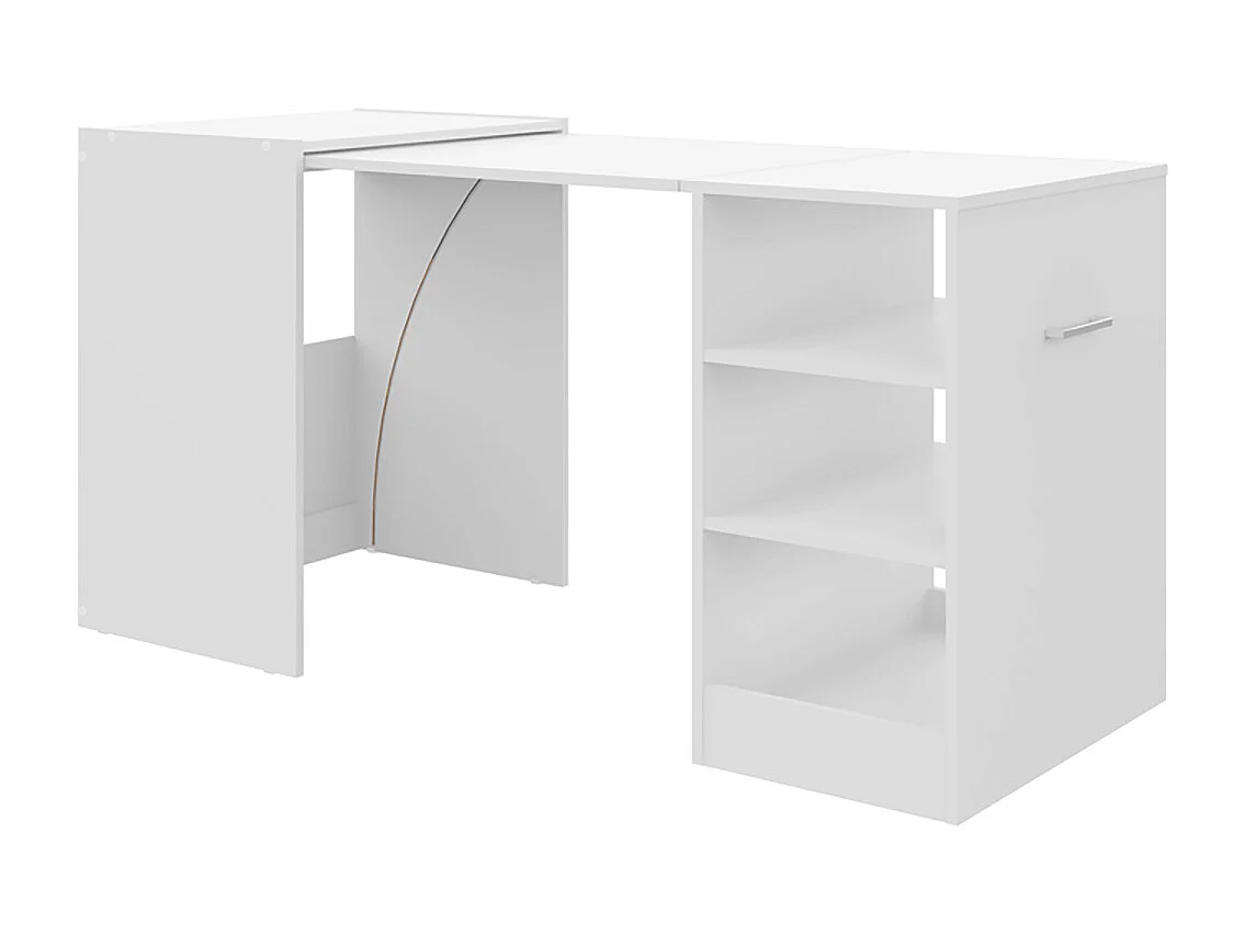 Table d'appoint rétractable avec rangement coloris blanc - Longueur 149 x Hauteur 76 x Profondeur 63 cm