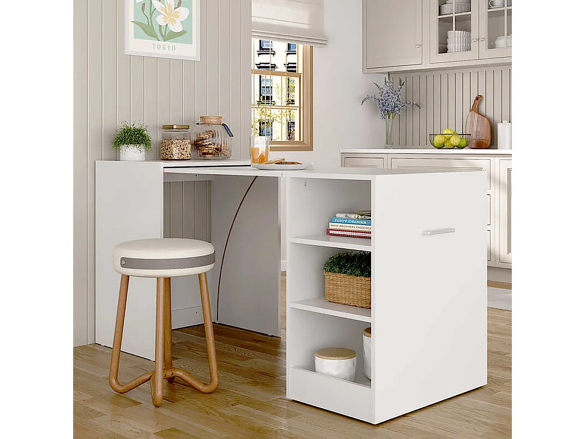 Table d'appoint rétractable avec rangement coloris blanc - Longueur 149 x Hauteur 76 x Profondeur 63 cm