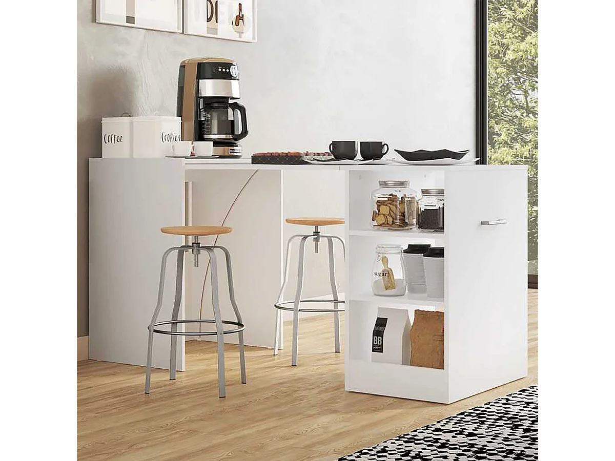 Table d'appoint rétractable avec rangement coloris blanc - Longueur 149 x Hauteur 76 x Profondeur 63 cm