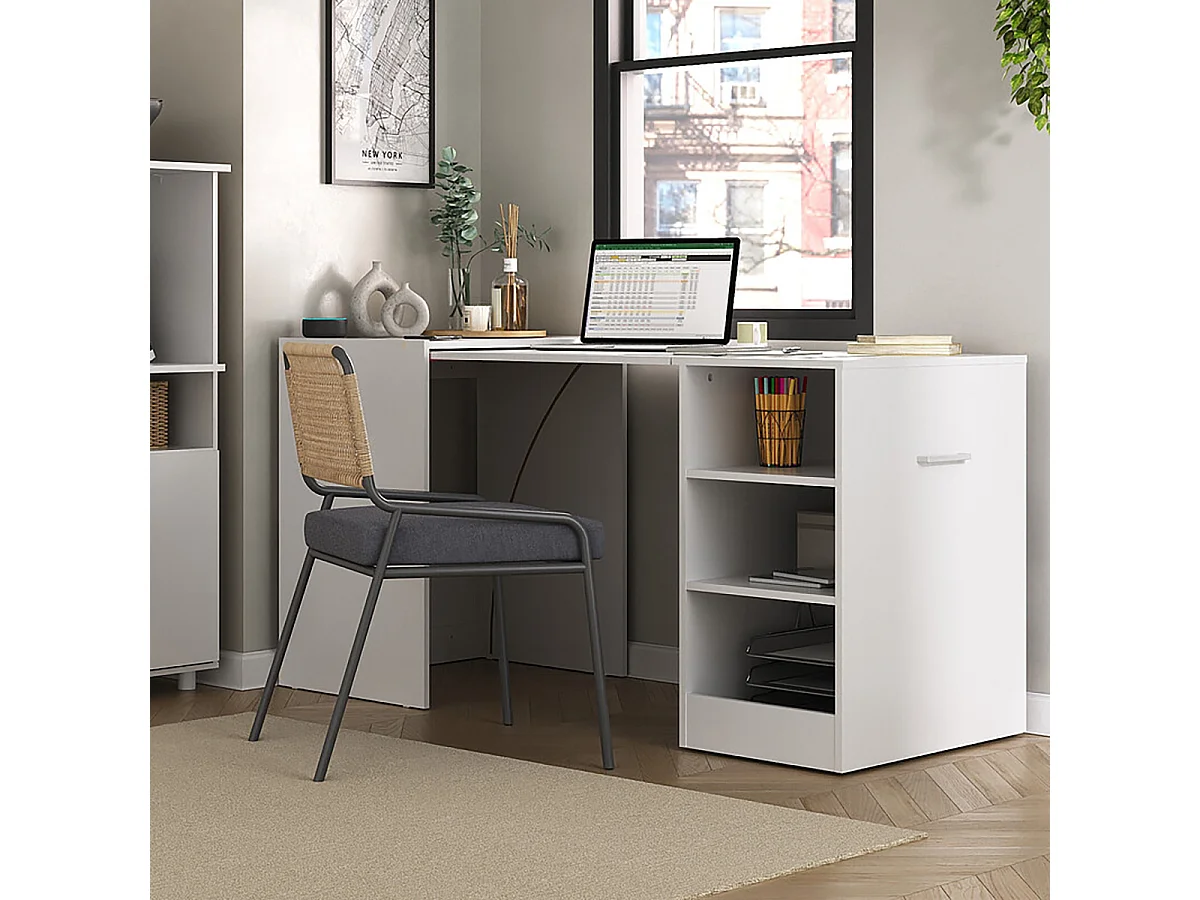 Table d'appoint rétractable avec rangement coloris blanc - Longueur 149 x Hauteur 76 x Profondeur 63 cm