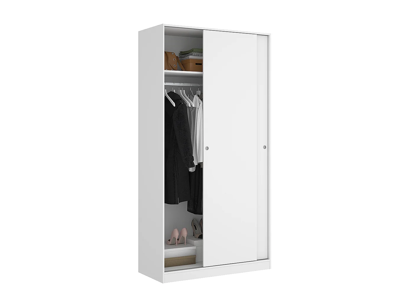 Armoire placard de rangement à 2 portes coulissantes, coloris blanc - Hauteur 204 x Longueur 100 x Profondeur 50 cm