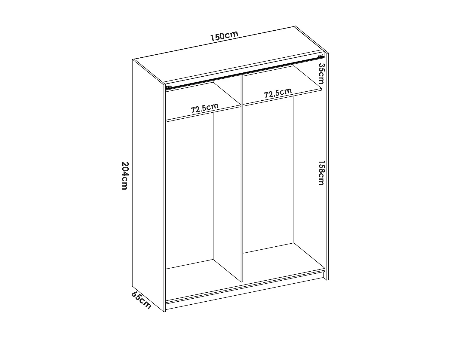 Armoire placard de rangement à 2 portes coulissantes, coloris blanc brillant - Hauteur 204 x Longueur 150 x Profondeur 65 cm