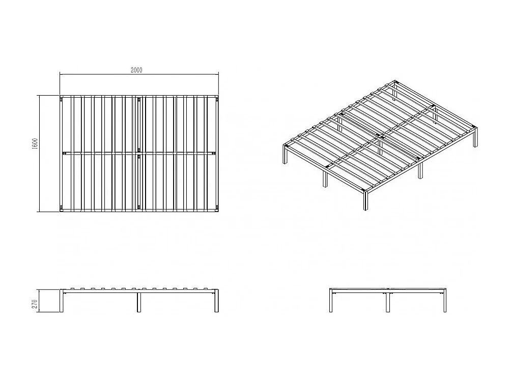 Sommier à Lattes 160x200 cm Métal Renforcé - Livré en Kit