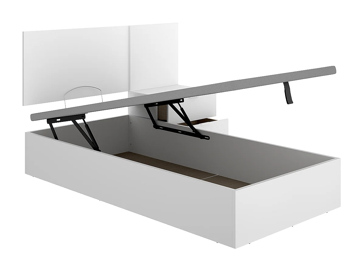Ensemble Lit coffre 90x190 cm + tête de lit + une table de chevet avec 2 tiroirs, coloris blanc