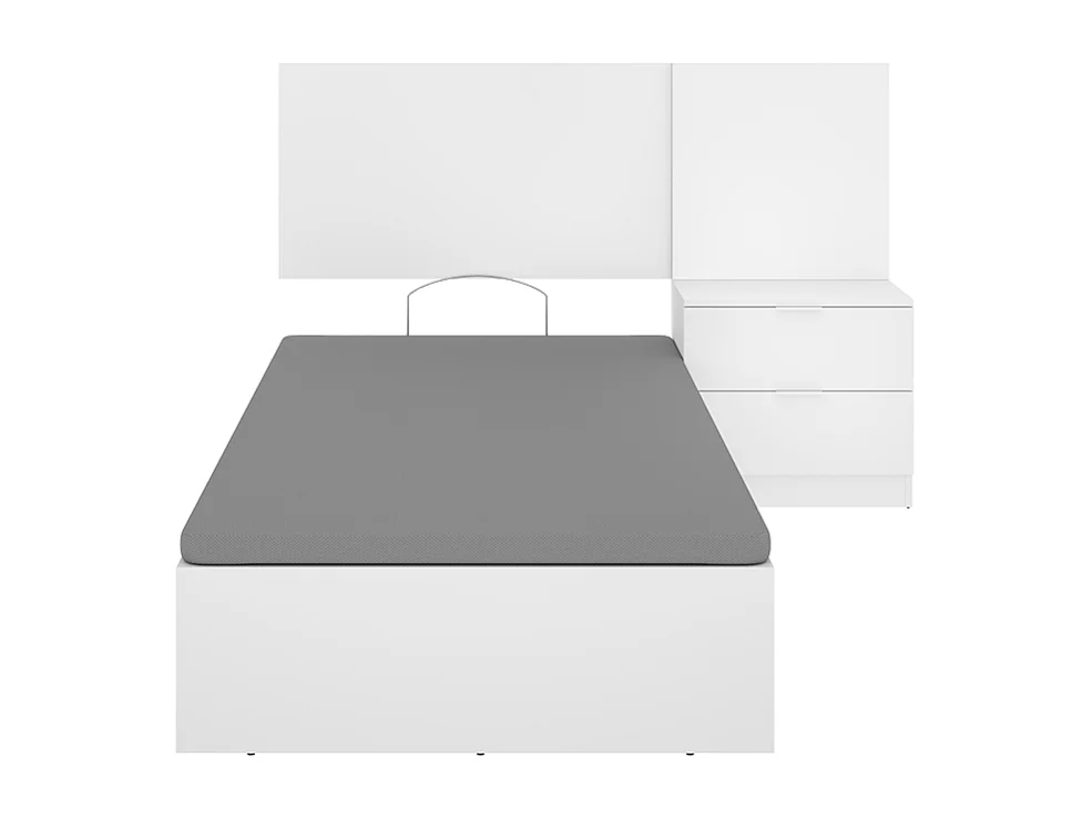 Ensemble Lit coffre 90x190 cm + tête de lit + une table de chevet avec 2 tiroirs, coloris blanc