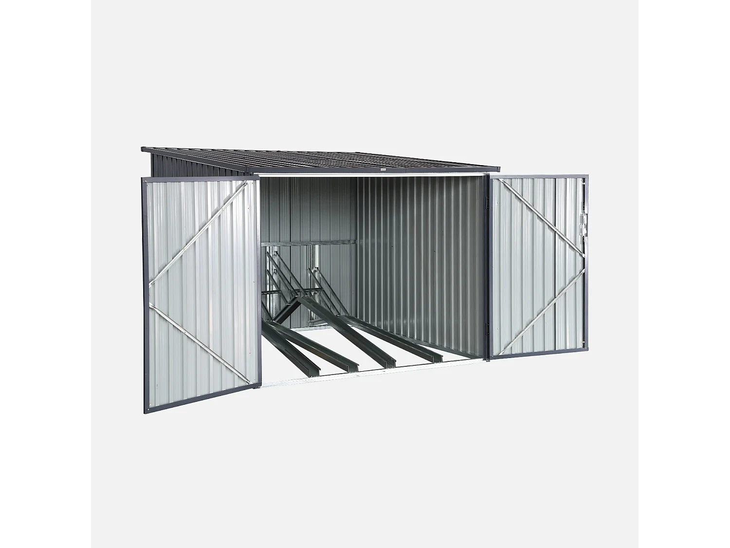 Abri à vélo. rangement 4 vélos. gris en acier galvanisé. L 203 x P 198 x H 157 cm