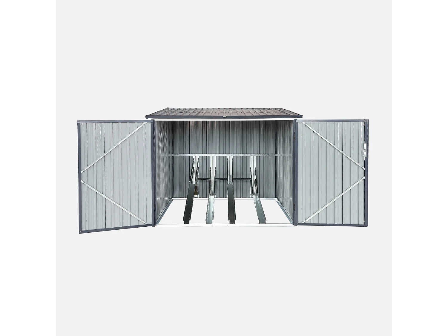 Abri à vélo. rangement 4 vélos. gris en acier galvanisé. L 203 x P 198 x H 157 cm