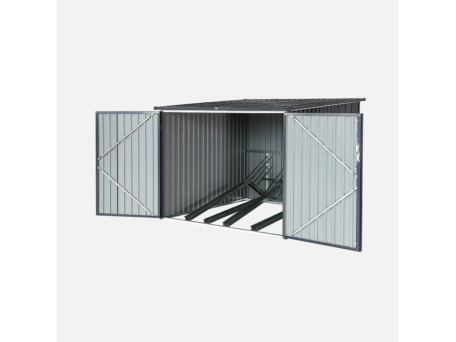 Abri à vélo. rangement 4 vélos. gris en acier galvanisé. L 203 x P 198 x H 157 cm