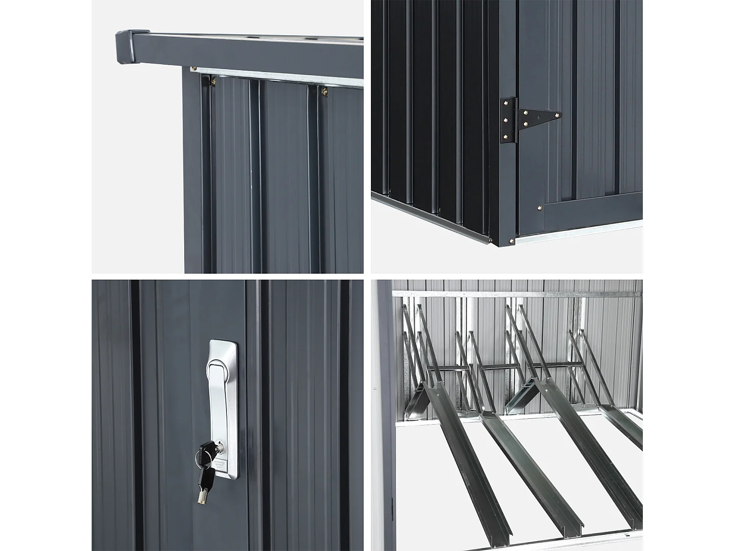 Abri à vélo. rangement 4 vélos. gris en acier galvanisé. L 203 x P 198 x H 157 cm