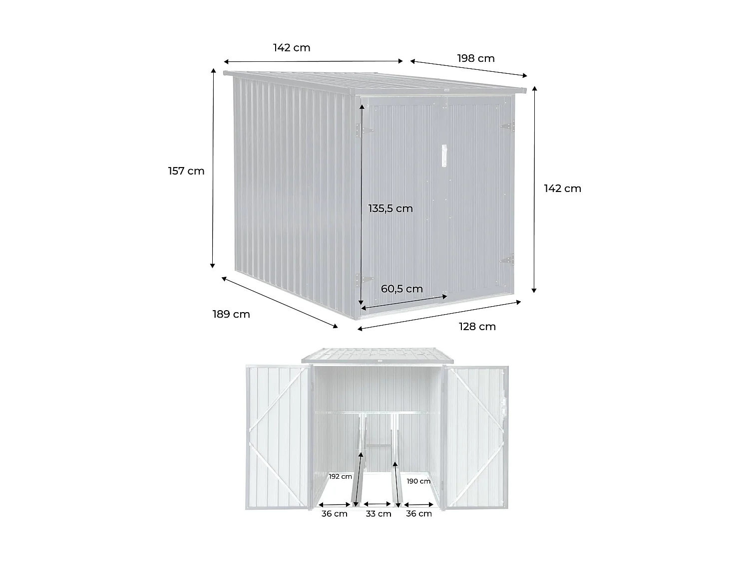 Abri à vélo. rangement 2 vélos. beige en acier galvanisé. L 142 x P 198 x H 157 cm