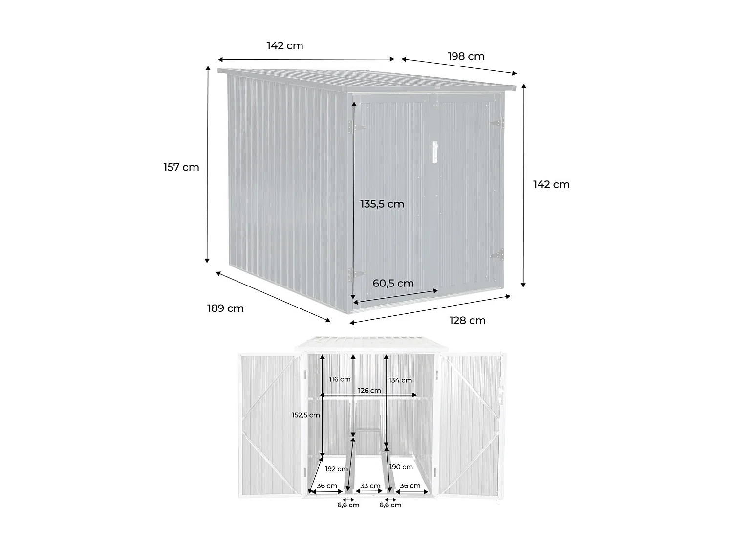 Abri à vélo. rangement 2 vélos. beige en acier galvanisé. L 142 x P 198 x H 157 cm