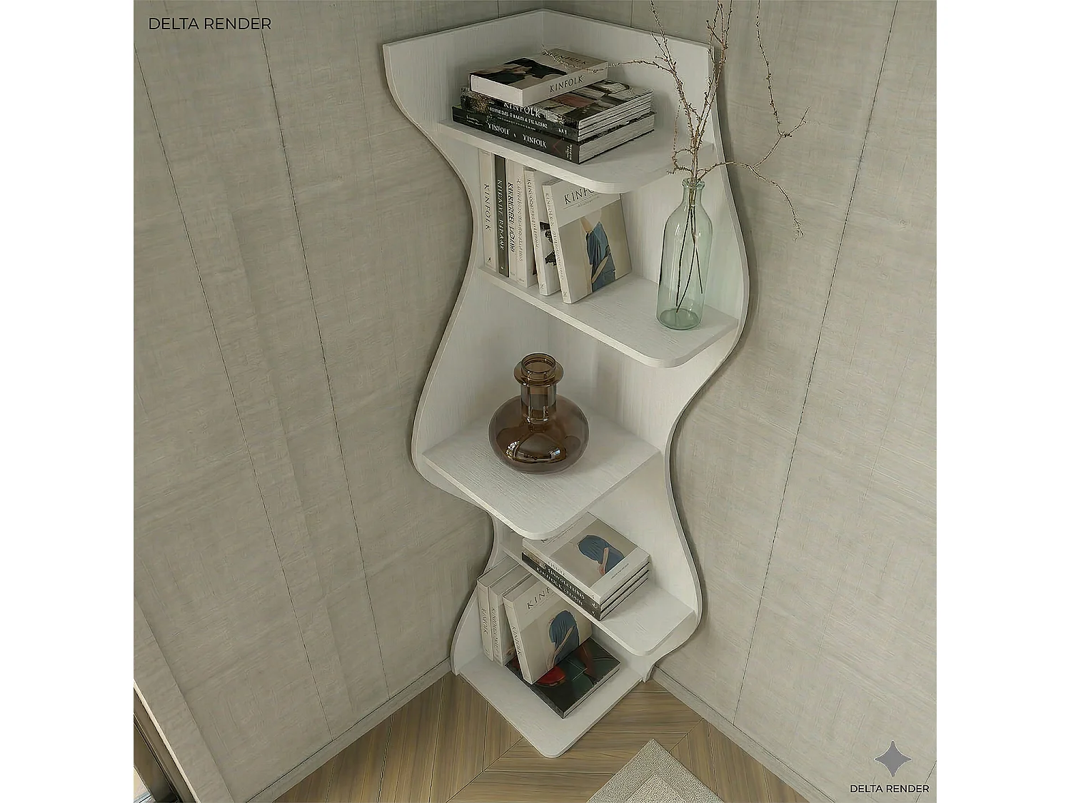 Nila Bibliothèque 180 cm 5 niveaux Design Géométrique (Blanc)